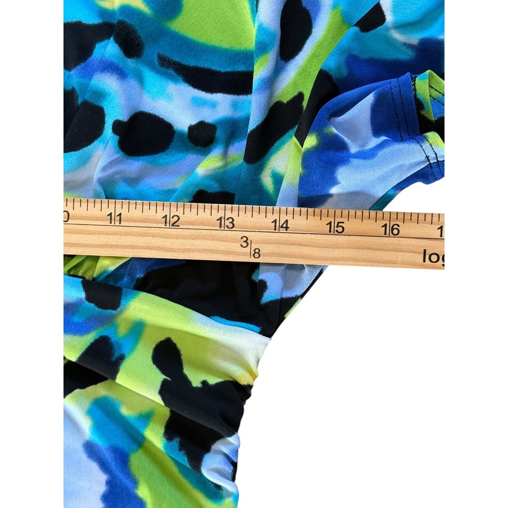 iz Byer California Womens Small Blue Green Abstract Floral Surplice Ruched Top - Picture 5 of 8